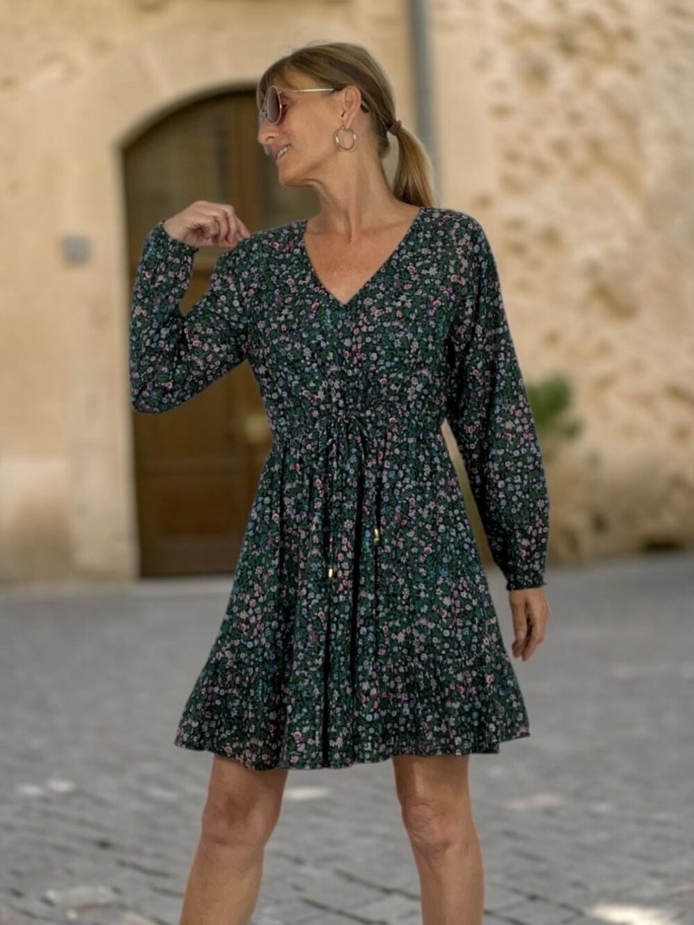 Roller Rabbit Moonflower Oaklee Dress S Floral Long Sleeve Mini Pockets NEW